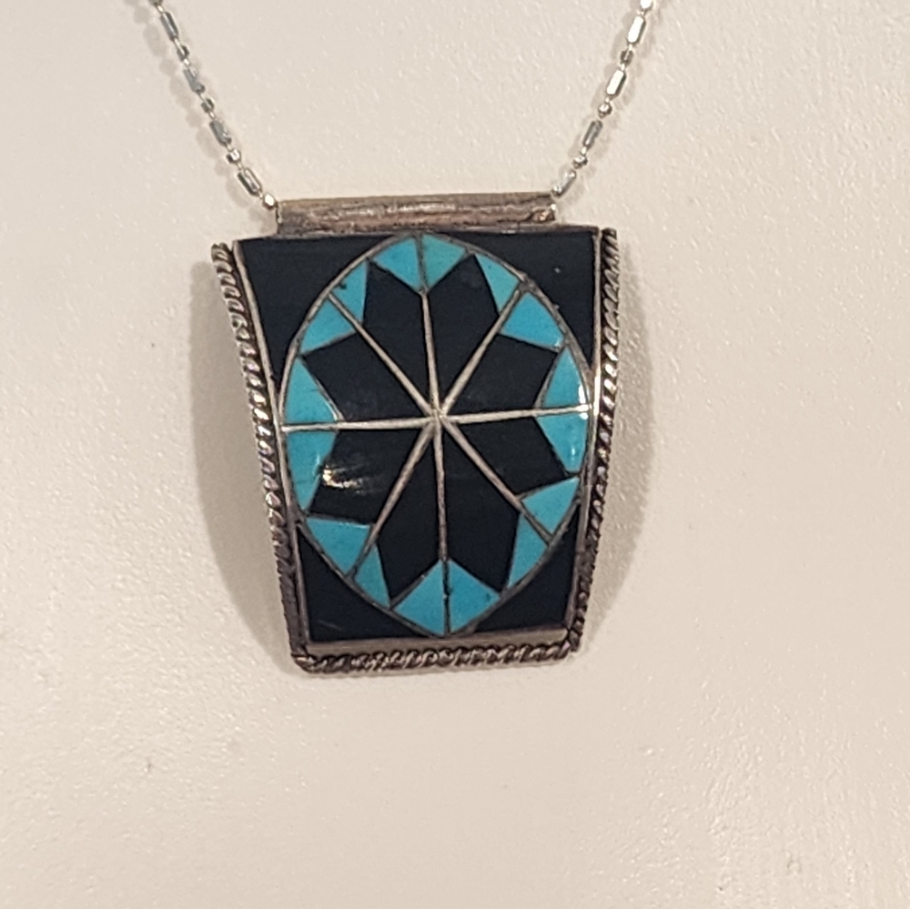 Elegant Silver and Blue Geometric Pendant Necklace ~Watch Tip But Repurposed